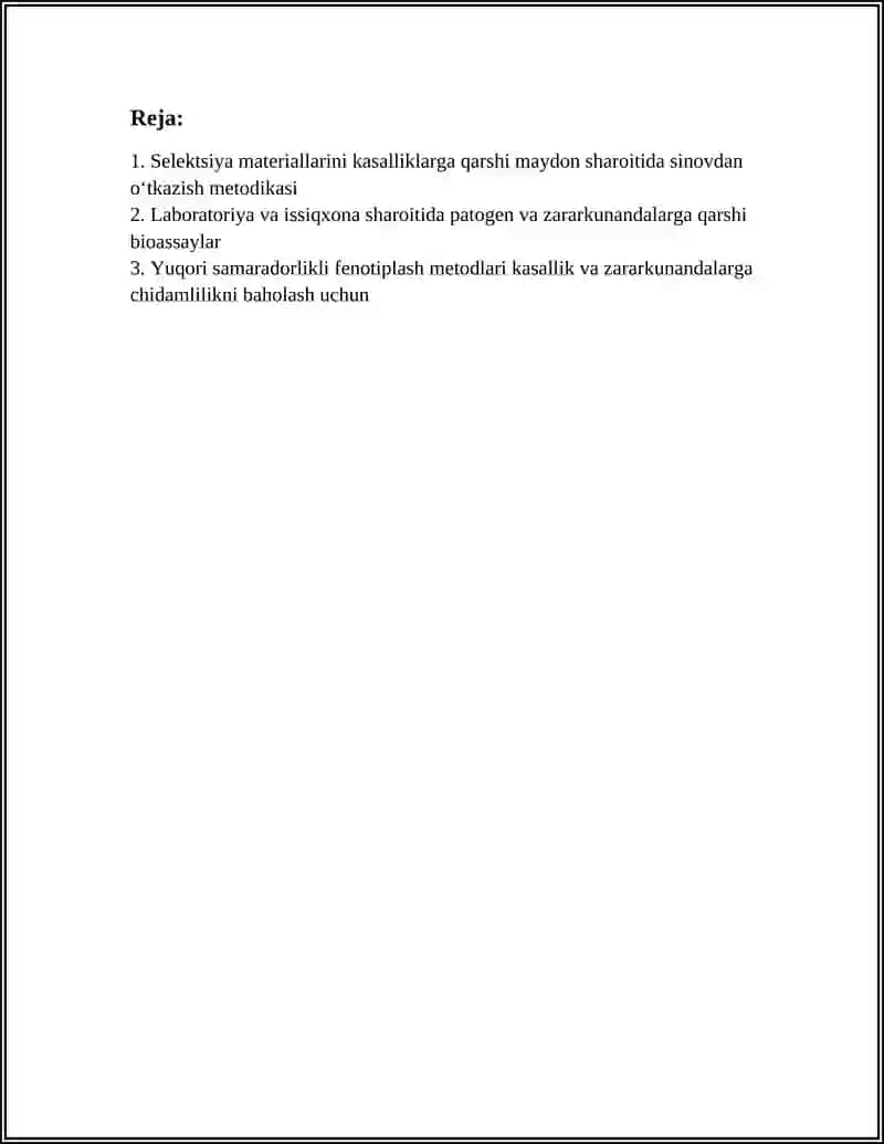 Seleksiya materiallarini kasalliklarga qarshi maydon sharoitida sinovdan o‘tkazish metodikasi 3