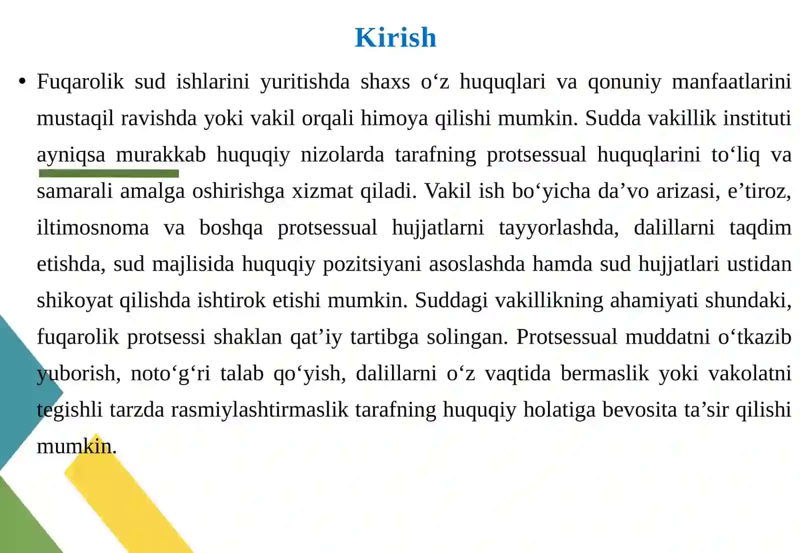 Fuqarolik protsessida sudda vakillik va vakilning vakolatlari 3