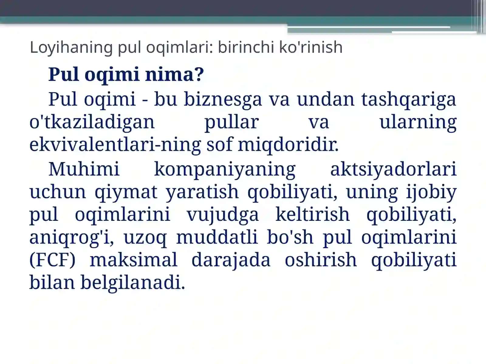 Loyihaning pul oqimlari: birinchi ko'rinish 3