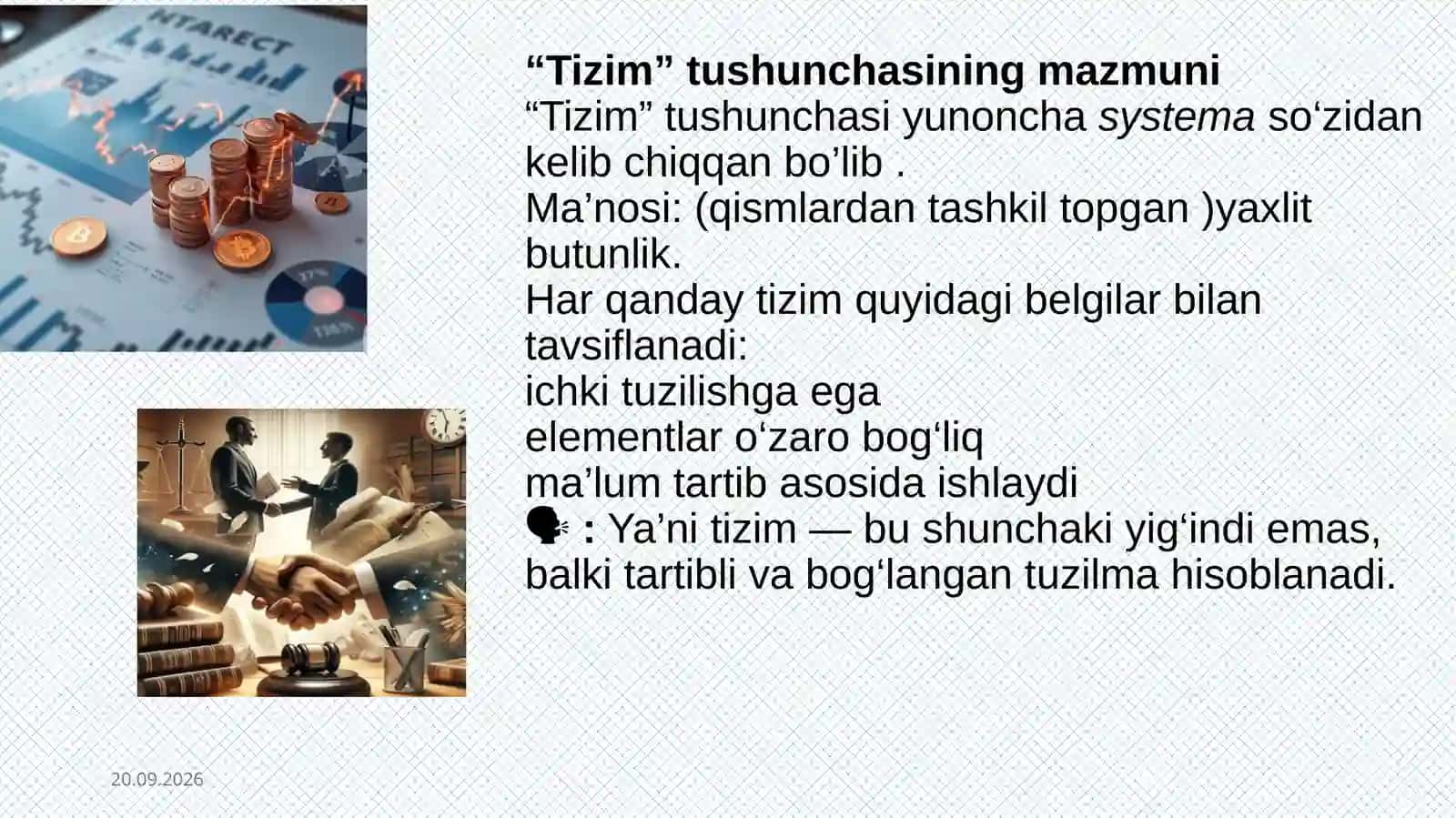 Huquq tizimi va huquqiy tizim tushunchasi hamda uni  asosiy elementlari. 3