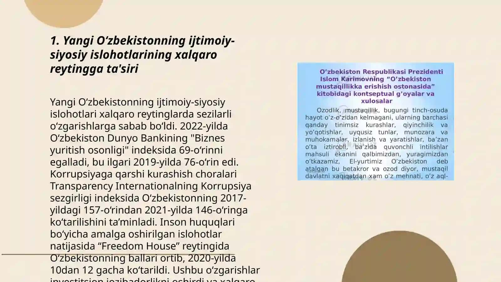 Yangi O‘zbekiston ijtimoiy-siyosiy, iqtisodiy va madaniy hayotida roʻy berayotgan oʻzgarishlarning xalqaro reyting va indekslarda aks etishi 3
