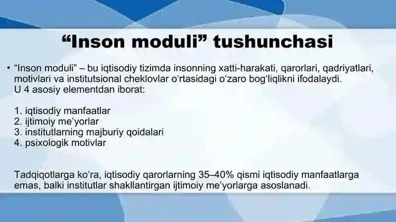Intutitutsional iqtisodiyotda inson moduli 3