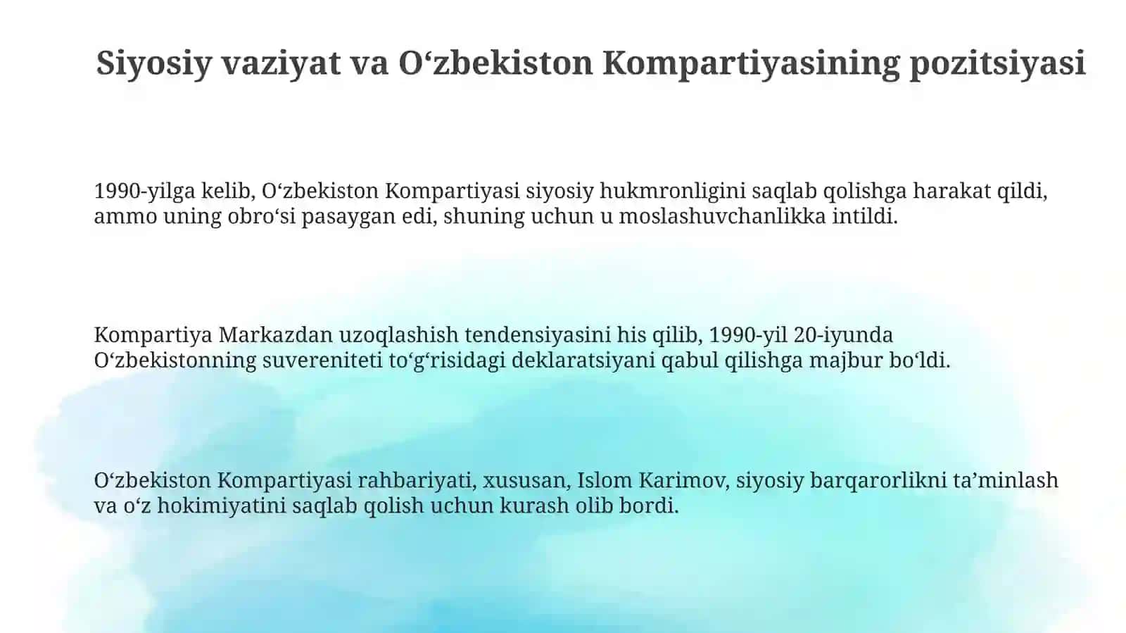Mustaqillik erishish arafasida O'zbekistondagi ijtimoiy-siyosiy jarayonlar 3