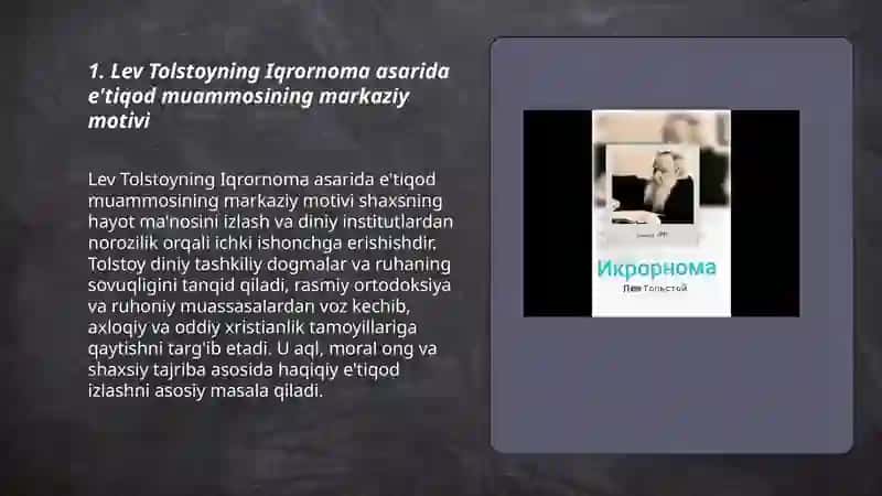 Lev Tolstoyning iqrornoma asaridagi diniy e'tiqod larni tahlil qilish 3
