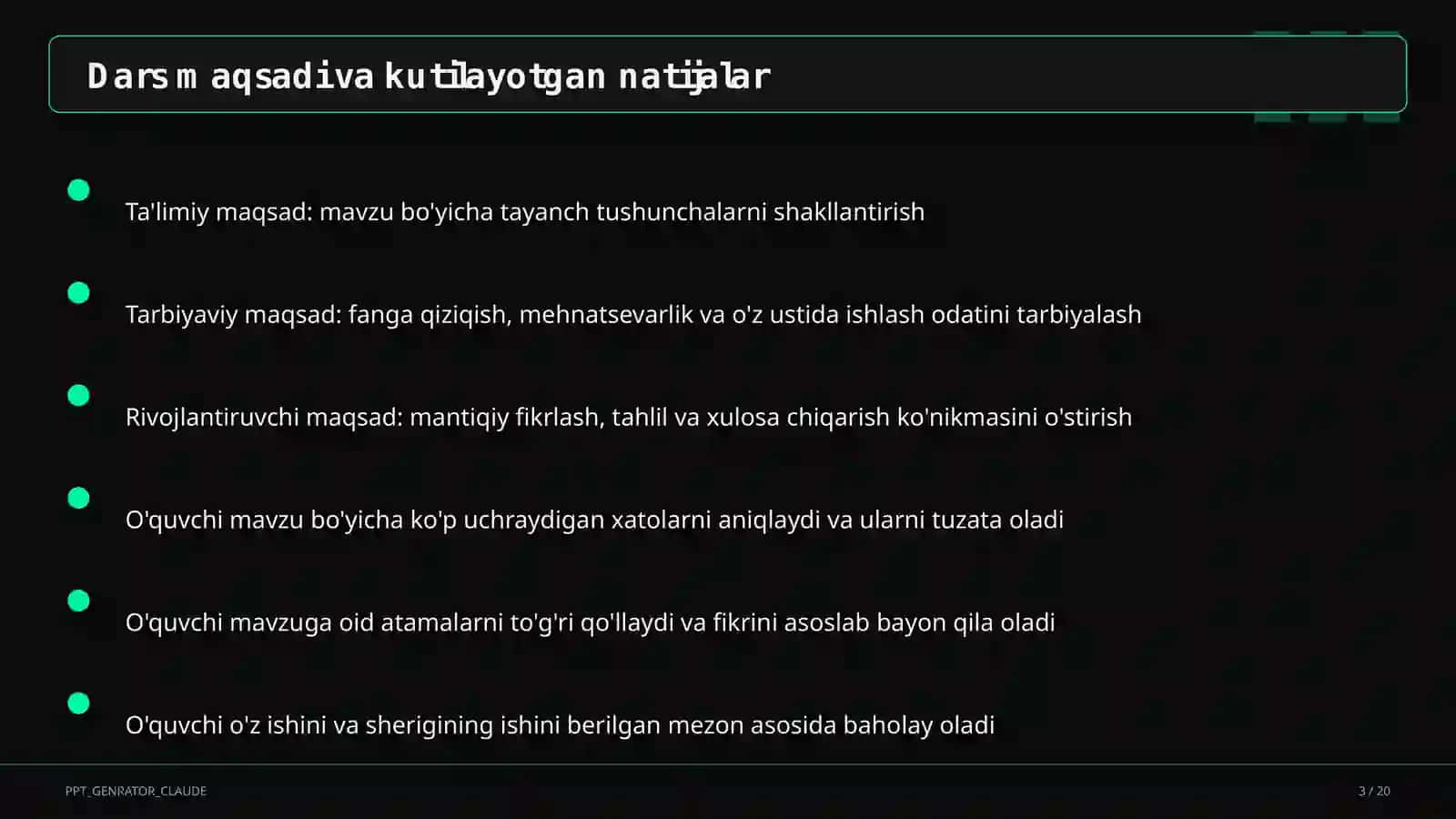Dars rejasi 3