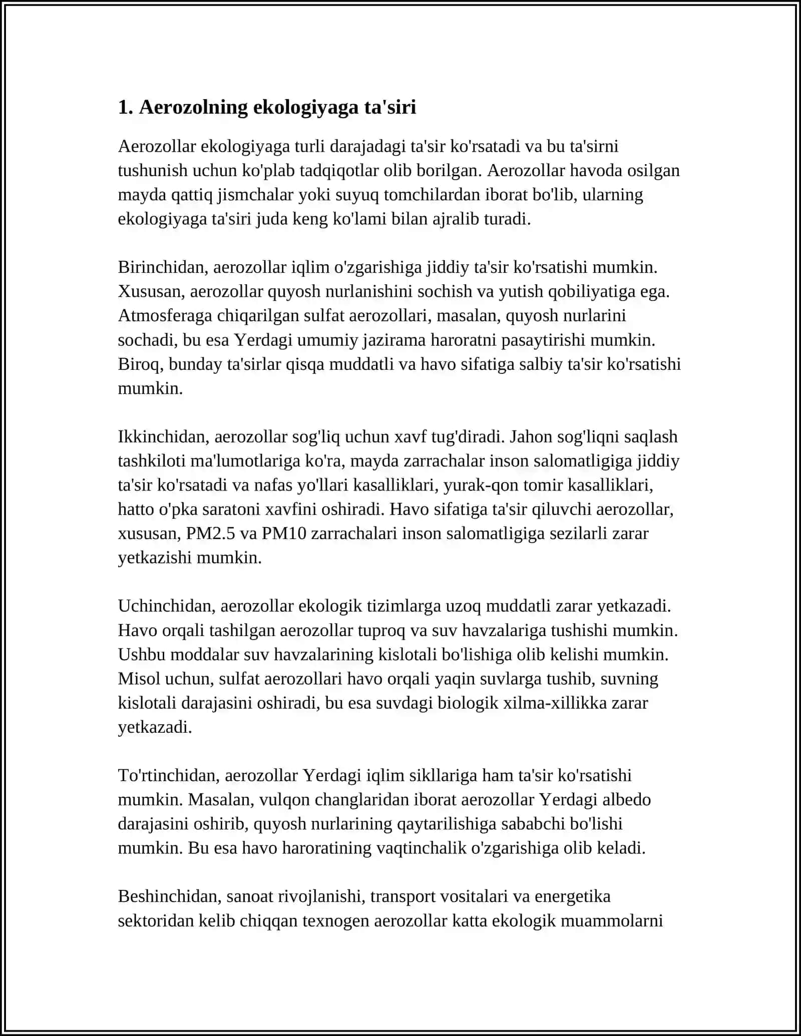 AEROZOLLARNING EKOLOGIYAGA TA'SIRI VA UNI ISHLAB CHIQARISHDAGI AHAMIYATI 3