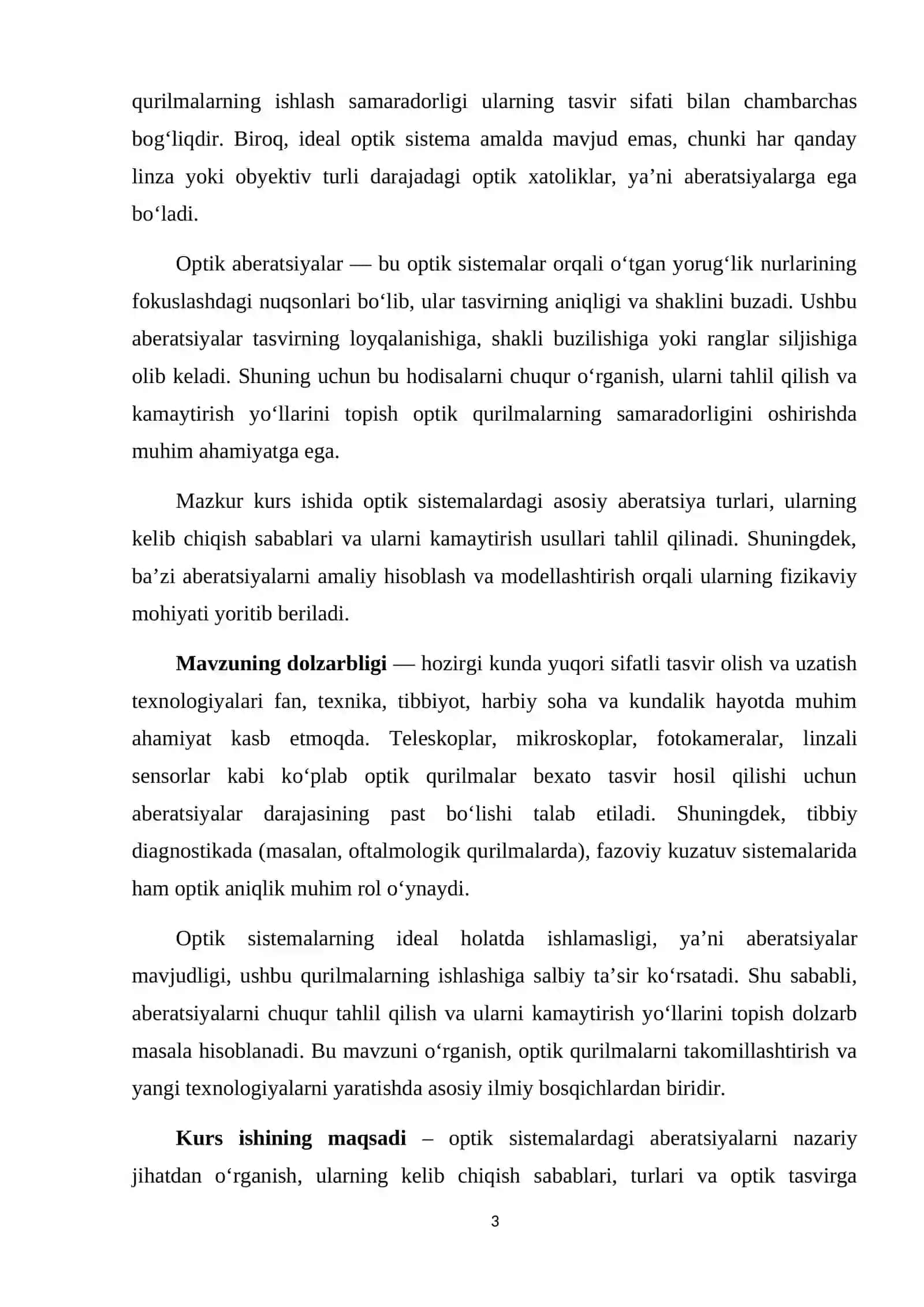 OPTIKA SISTEMALARNING ABERATSIYASI KURS ISHI 3