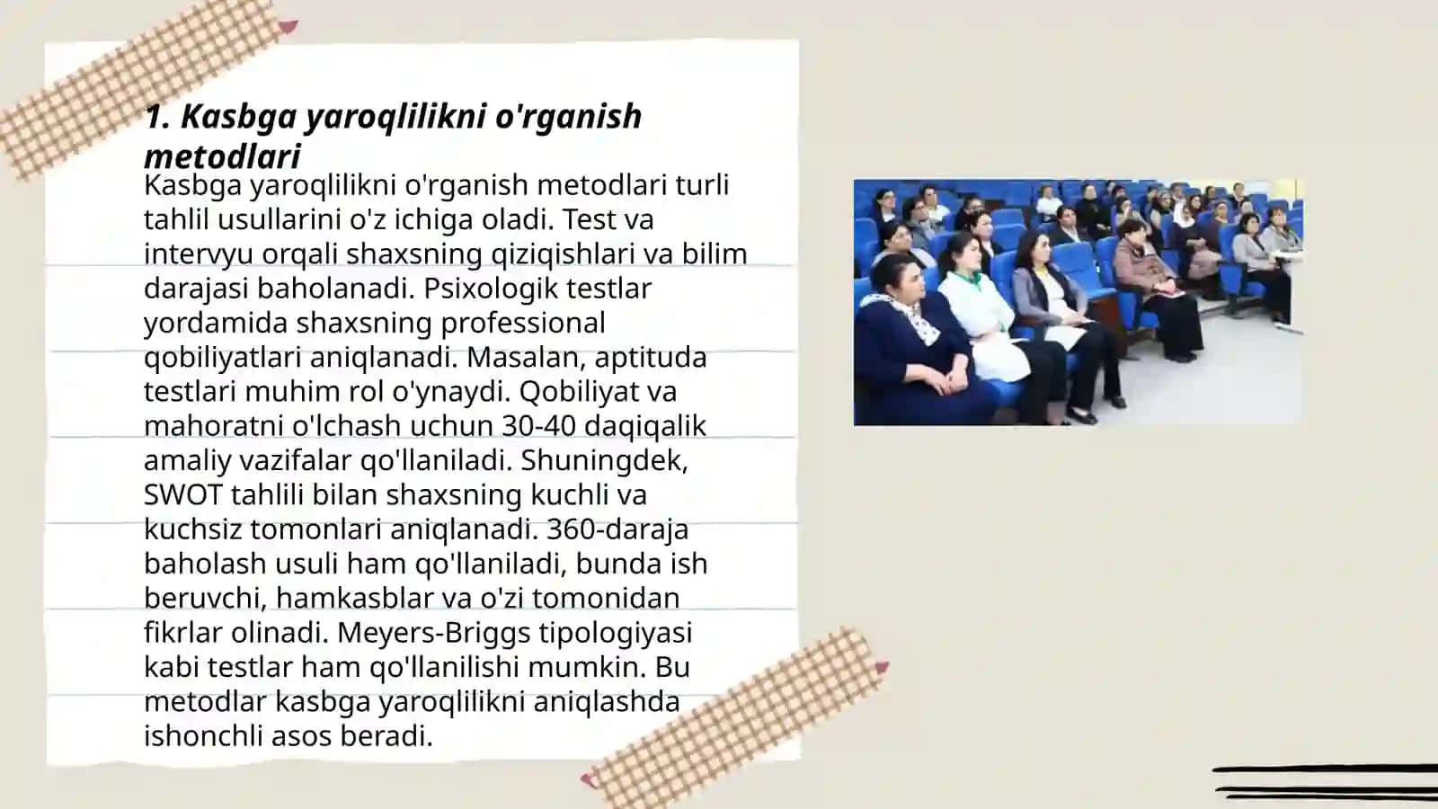 Kasbga yaroqlilikni belgilovchi uslublar Zaripova Madina 3
