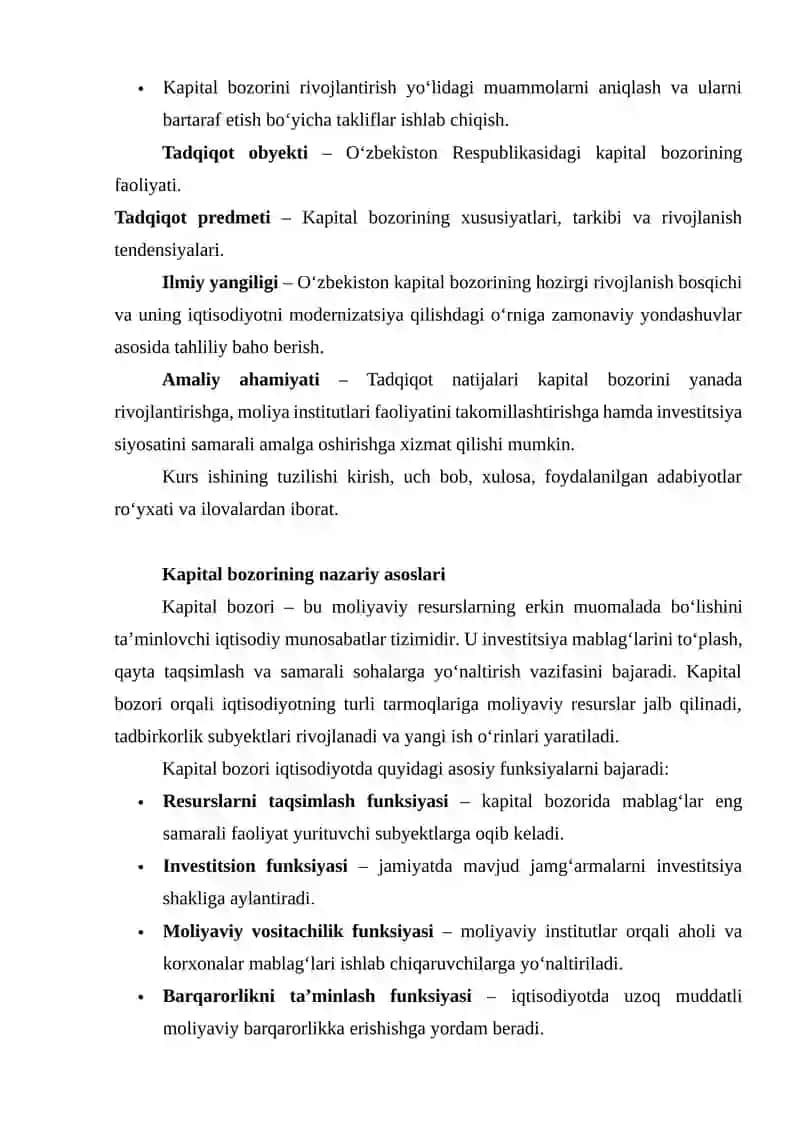 O‘zbekiston Respublikasida kapital bozorining xususiyatlari 3