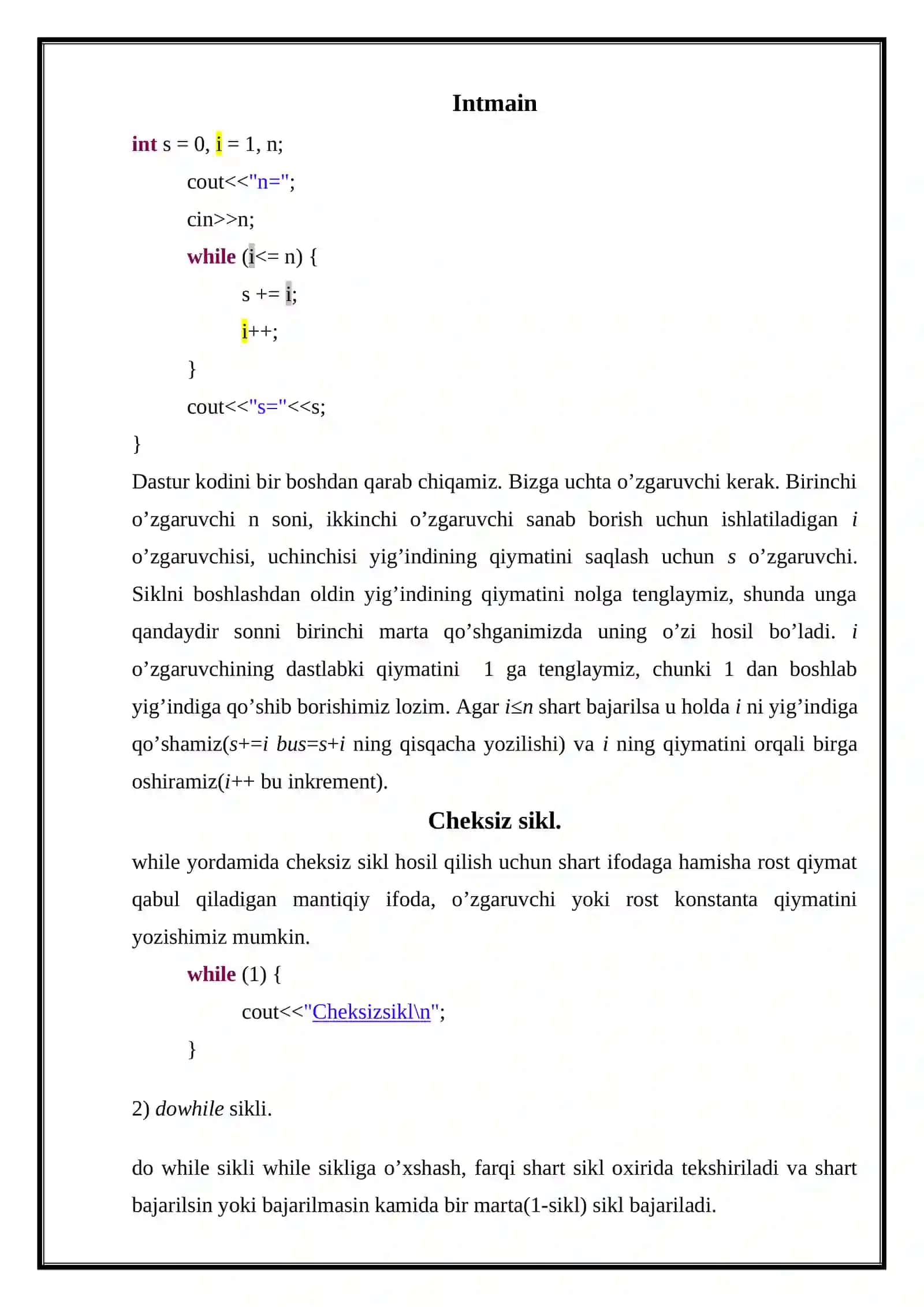 Takrorlanuvchi algoritmlarni dasturlash 3