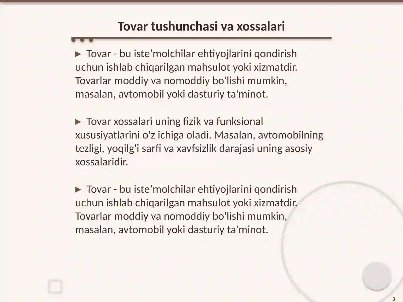 Tovar xossalari: isteʼmol qiymati va qiymat 3