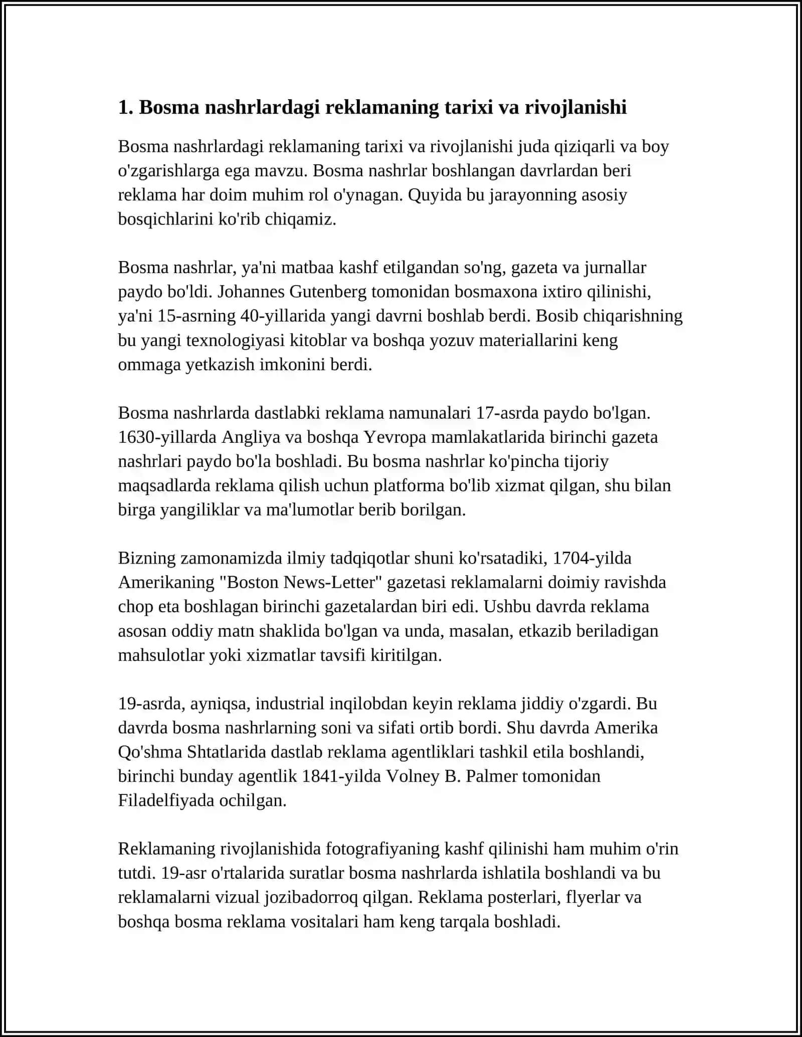 Bosma nashrlardagi reklamaning tarixi va rivojlanishi 3