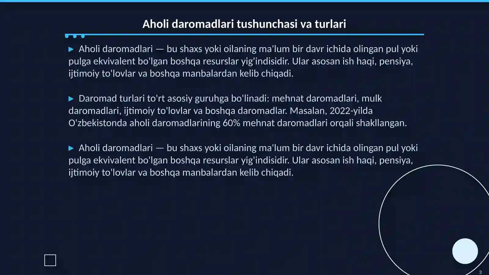 Aholi daromadlari mazmuni va shakllanish manbalari 3