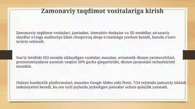Taqdimotlarniishlabchiqishningzamonaviyinstrumentalvositalari 3