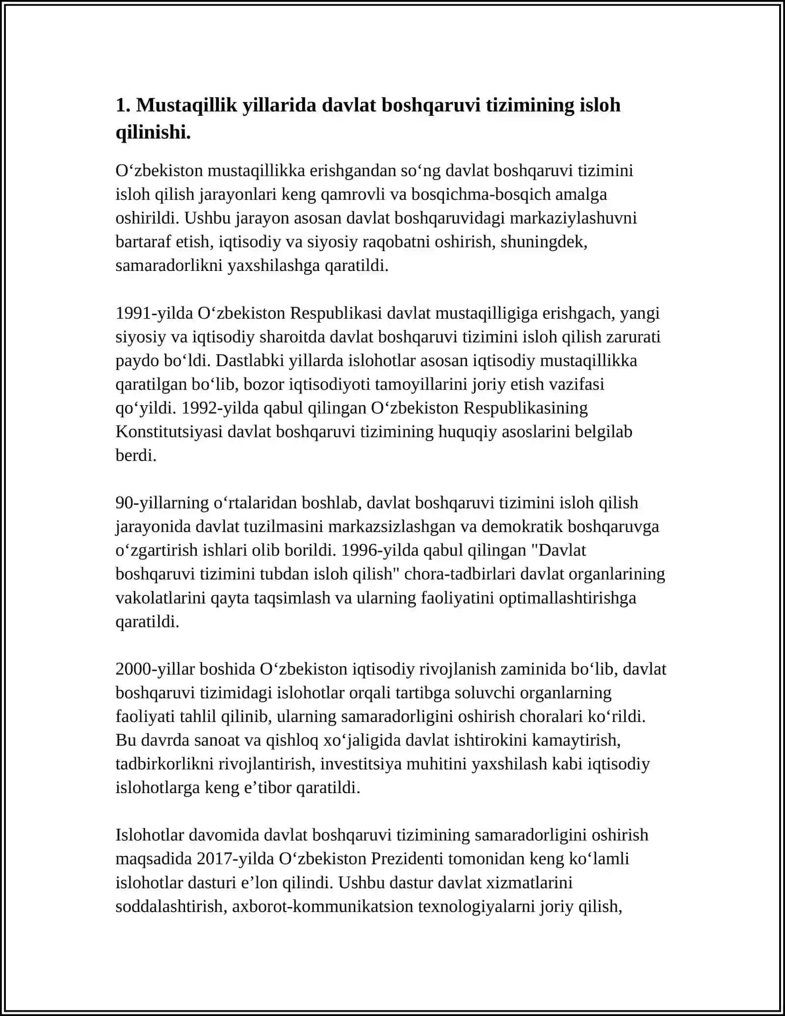 MUSTAQILLIK YILLARIDA DAVLAT BOSHQARUVI TIZIMIDA AMALGA OSHIRILGAN ISLOHOTLAR 3