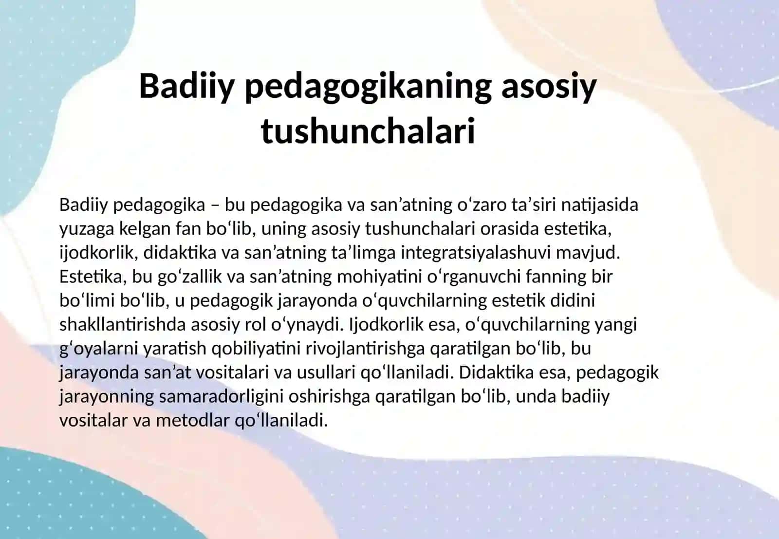 BADIIY PEDAGOGIKA FANINING NAZARIY ASOSLARI 3