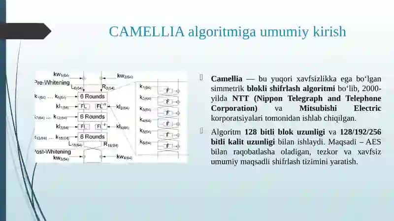 CAMELLIA shifrlash algoritmi. 3