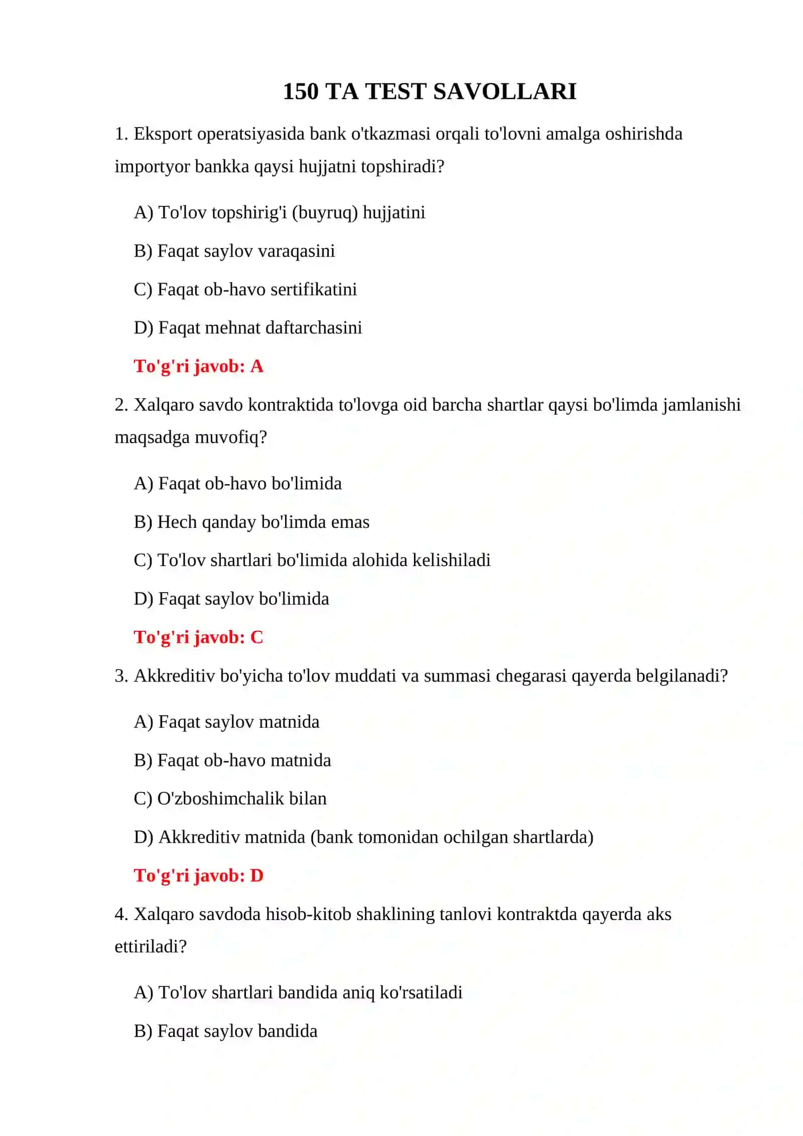 TIF VA BOJXONA QONUNCHILIGI TESTLARI 3