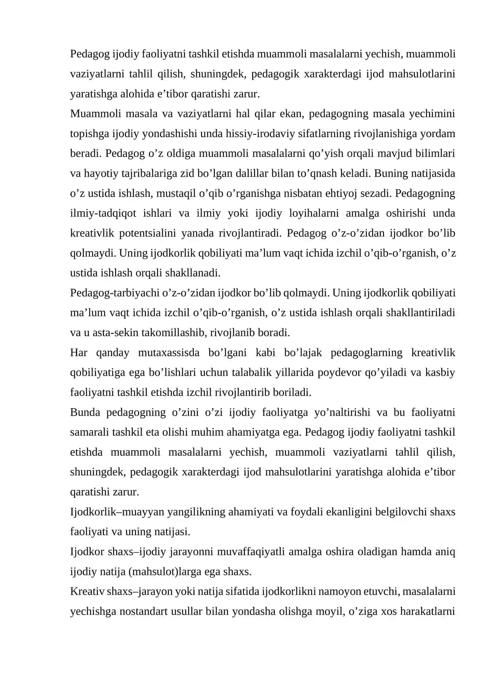 Bo’lajak maktabgacha ta’lim pedagoglarini kreativ qobiliyatlarini rivojlantirish mazmuni 3