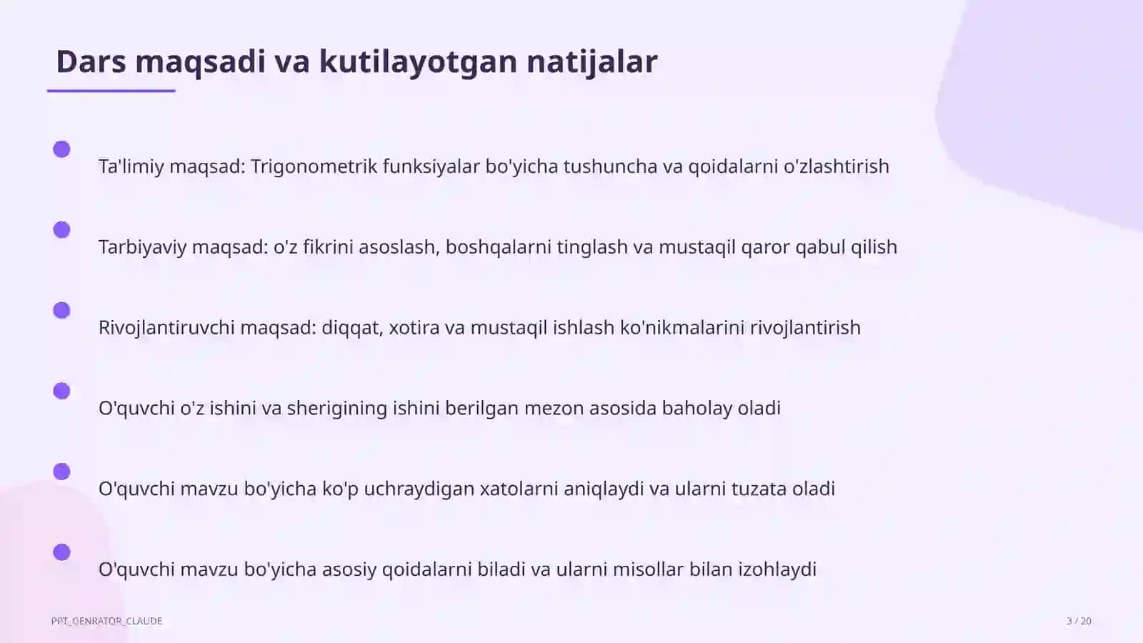 Trigonometrik funksiyalar (10-sinf) 3