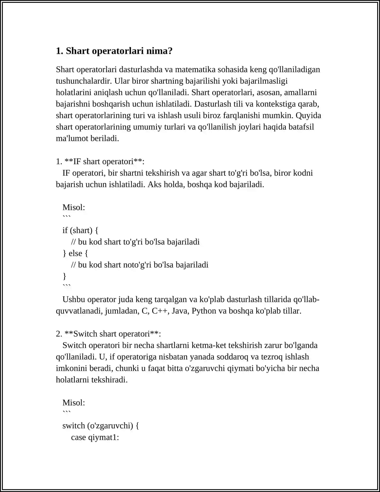 PYTHON DASTURLASH TILIDA SHART OPERATORLARI 3