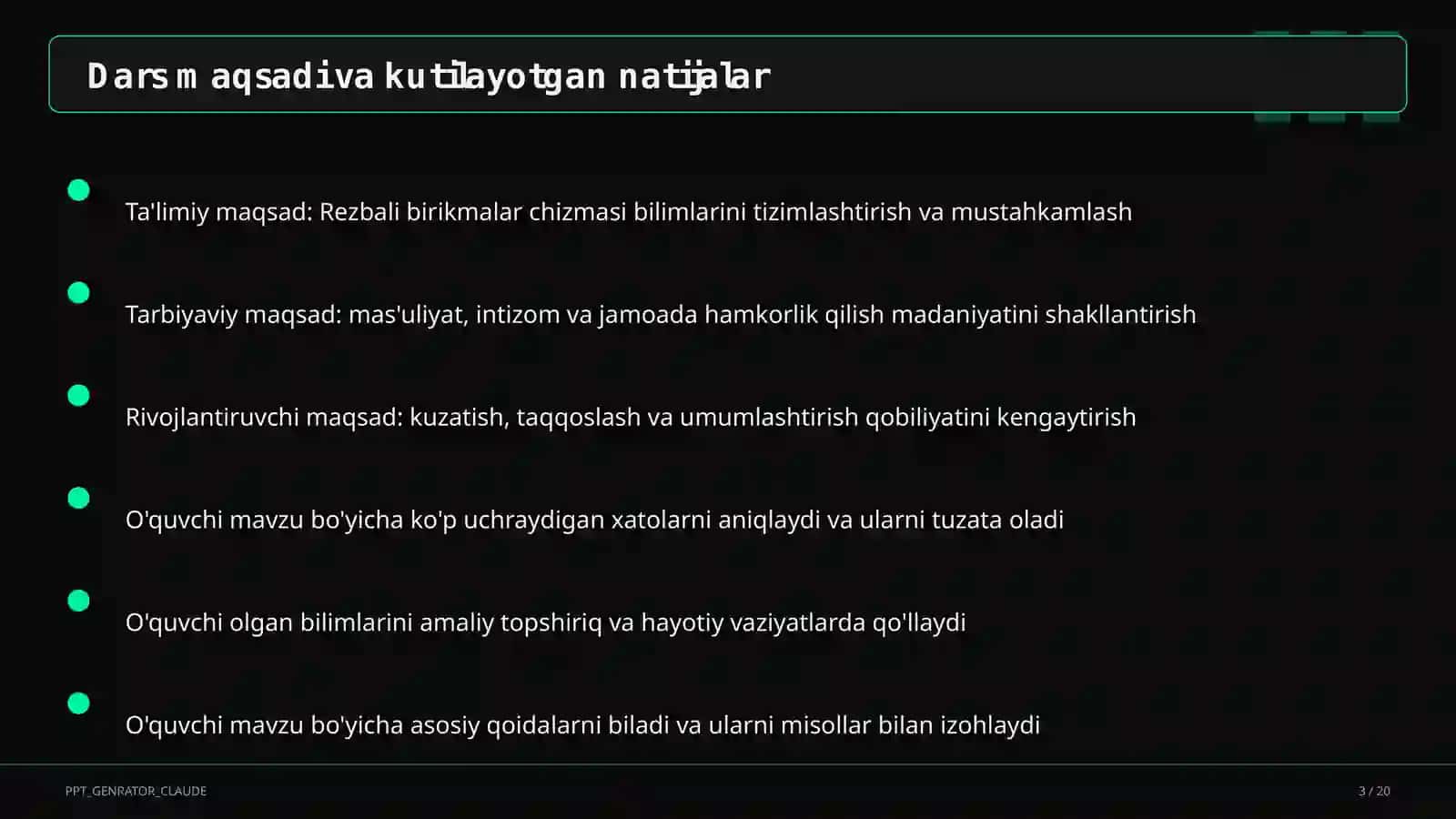 Rezbali birikmalar chizmasi (9-sinf) 3