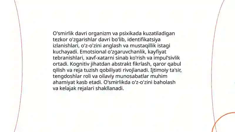 O'smirlik davrida psixik rivojlanish xususiyatlari 3