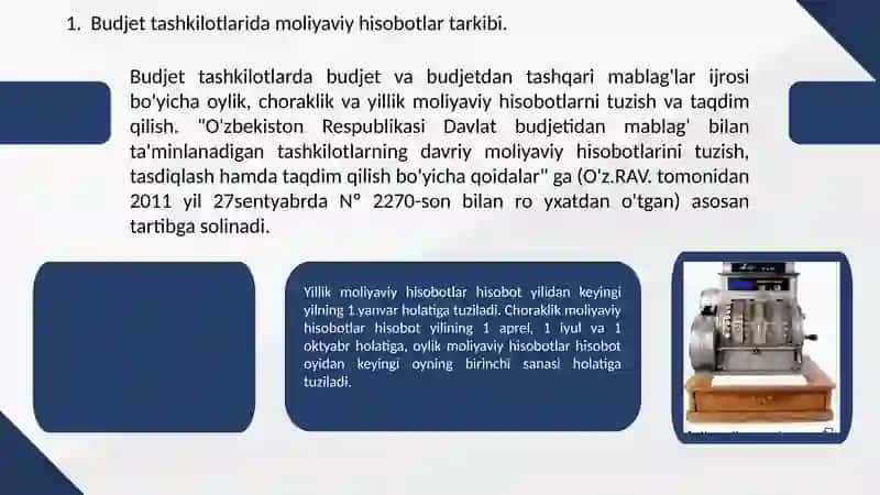 Budjed tashkilotlarining moliyaviy hisobotlarini tuzilishi va taqdim etilishi 3