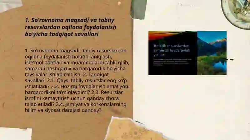 Tabiiy resurslardan oqilona foydalanish yo'llari so'rovnoma o'tkazish va shu asosida taqdimot tayyorlash 3