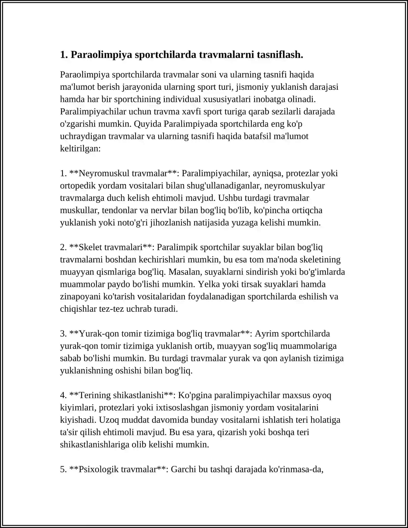 PARAOLIMPIYA SPORTCHILARIDA YUZAGA KELOVCHI TRAVMALARNI ORGANISHNING PSIXOLOGIK XUSUSIYATLARI 3