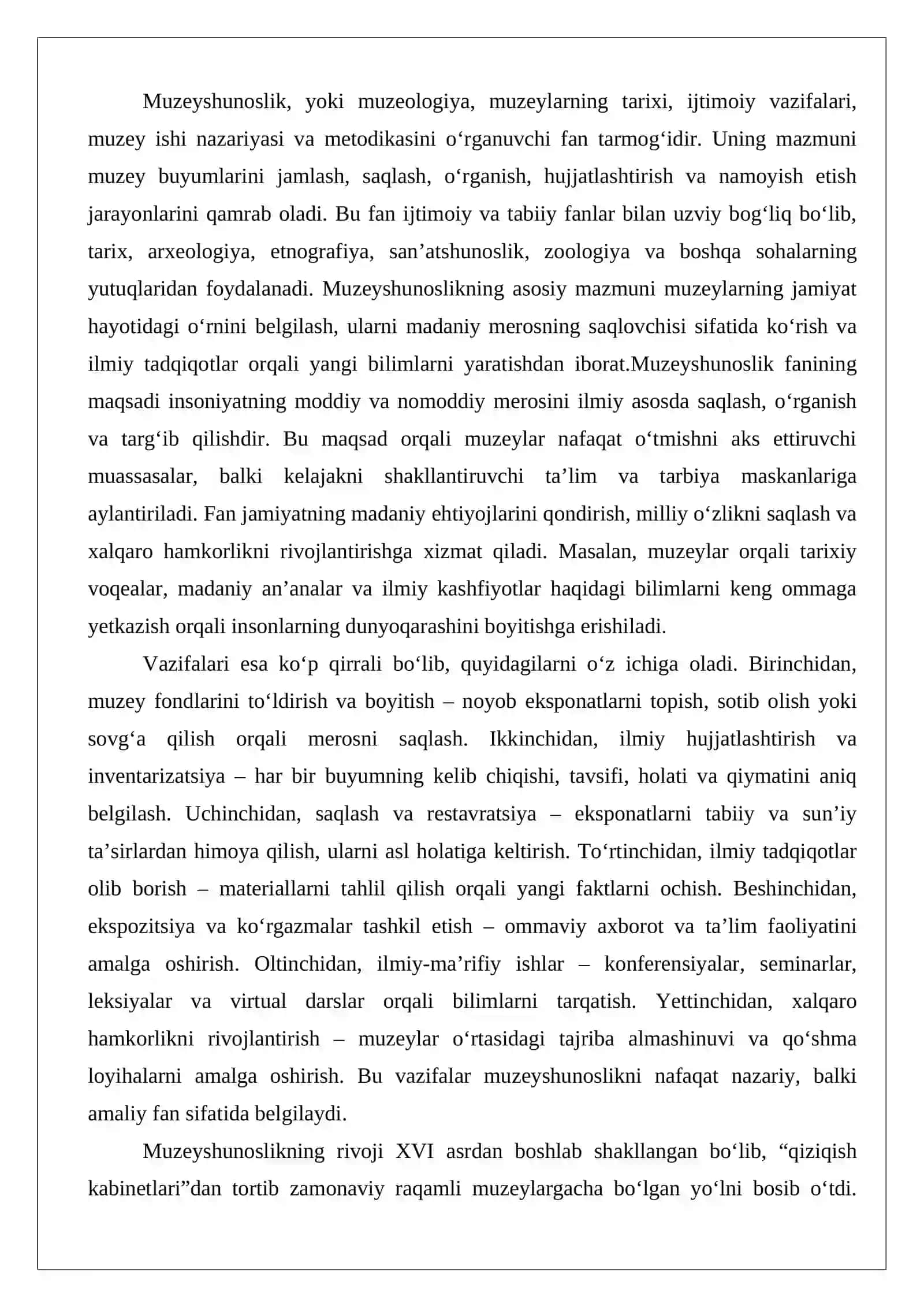 Jahon muzeyshunosligi materiallarining ilmiy jihatdan o‘rganilishi. Jahon san’ati durdonalari tarixi 3