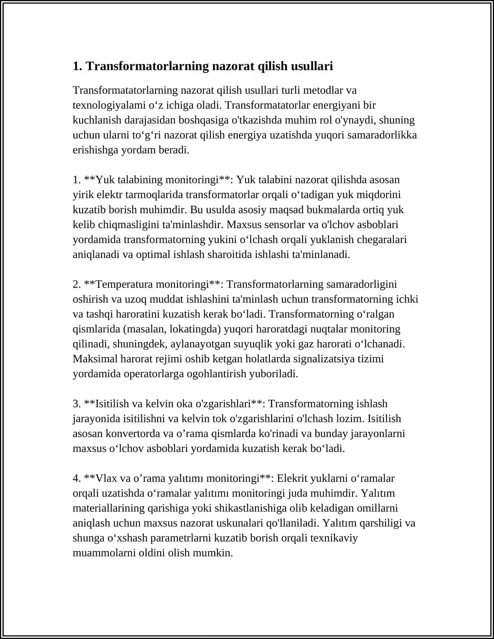 TRANSFORMATORLANING NAZORAT VA TIPAVIY SINOVLARI 3