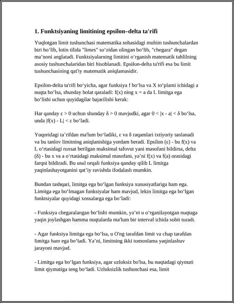 FUNKSIYANING LIMITI TA'RIFLARI. LIMITGA EGA BO'LGAN FUNKSIYALARNING XOSSALARI 3