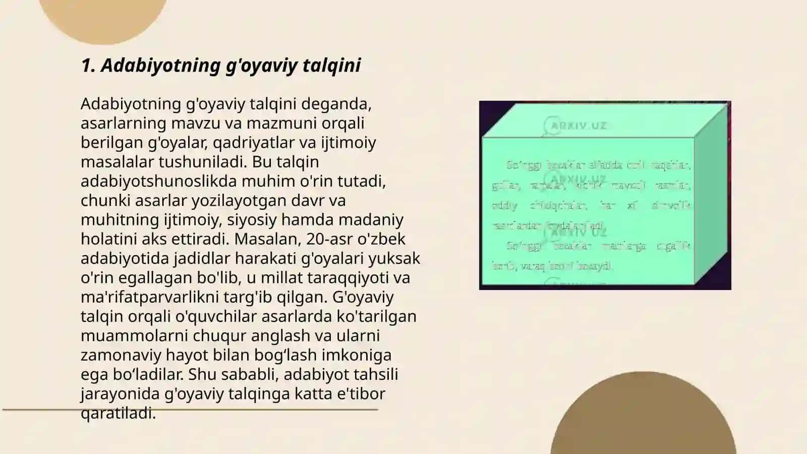 Adabiyotning g'oyaviy talqini 3