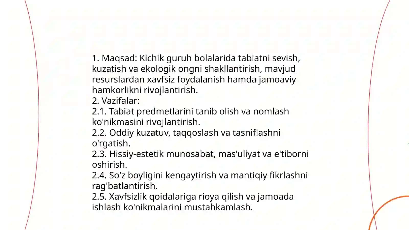 Kichik guruhda tabiatga oid oʻyinlarni tashkil etishning mashgʻulot ishlanmalarini tuzish 3
