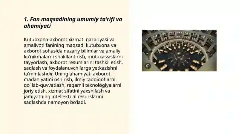 Kutubxona-axborot xizmati nazariyasi va amaliyoti fanining maqsadi va vazifalari 3