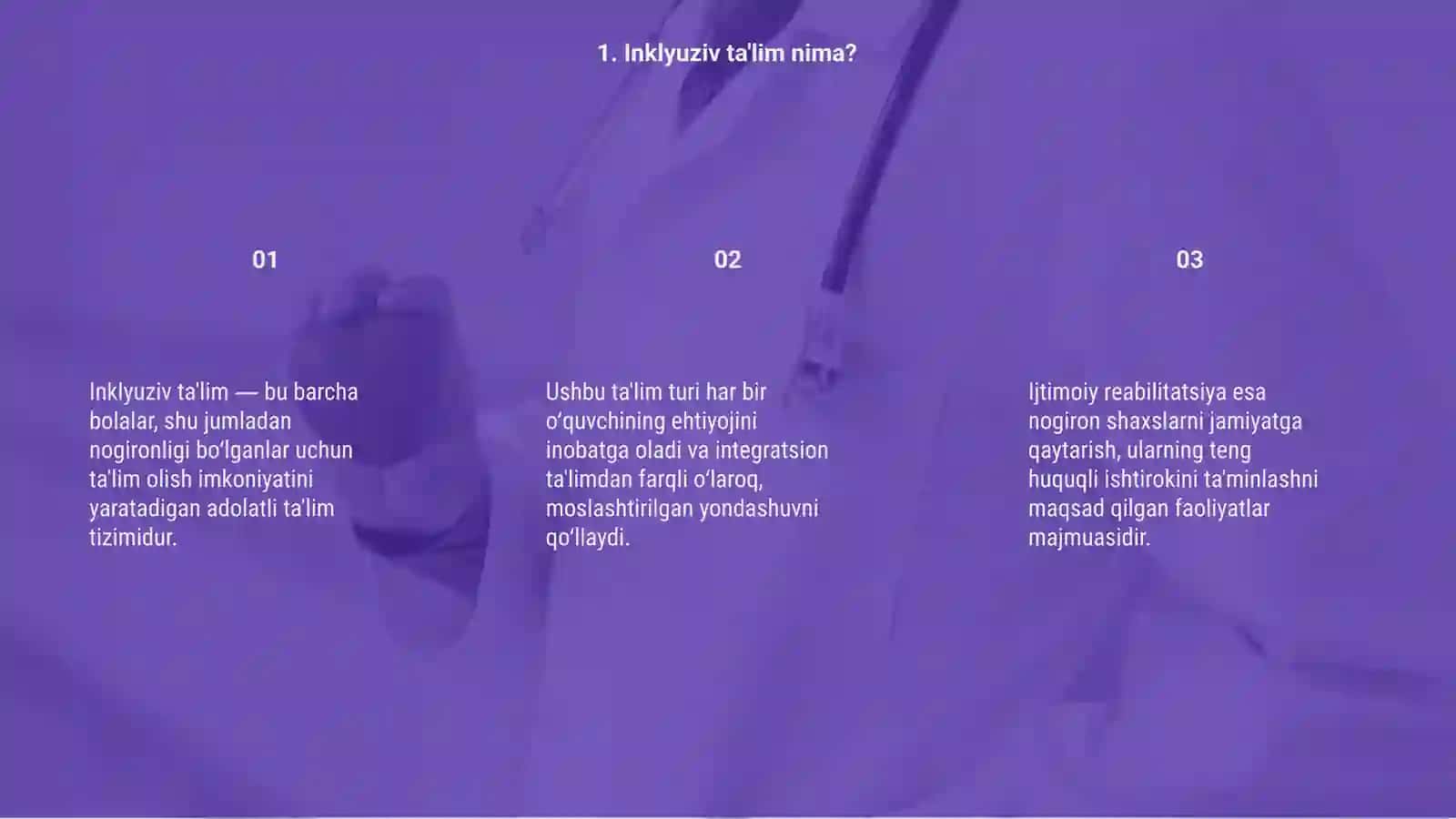 Inklyuziv ta'limning mohiyati,integratsion ta'limdan farqi va ijtimoiy reabilitatsiya haqida tushuncha berish 3