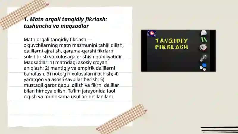 Matn orqali o'quvchilarda tanqidiy fikrlash ko'nikmalarini shakllantirish 3