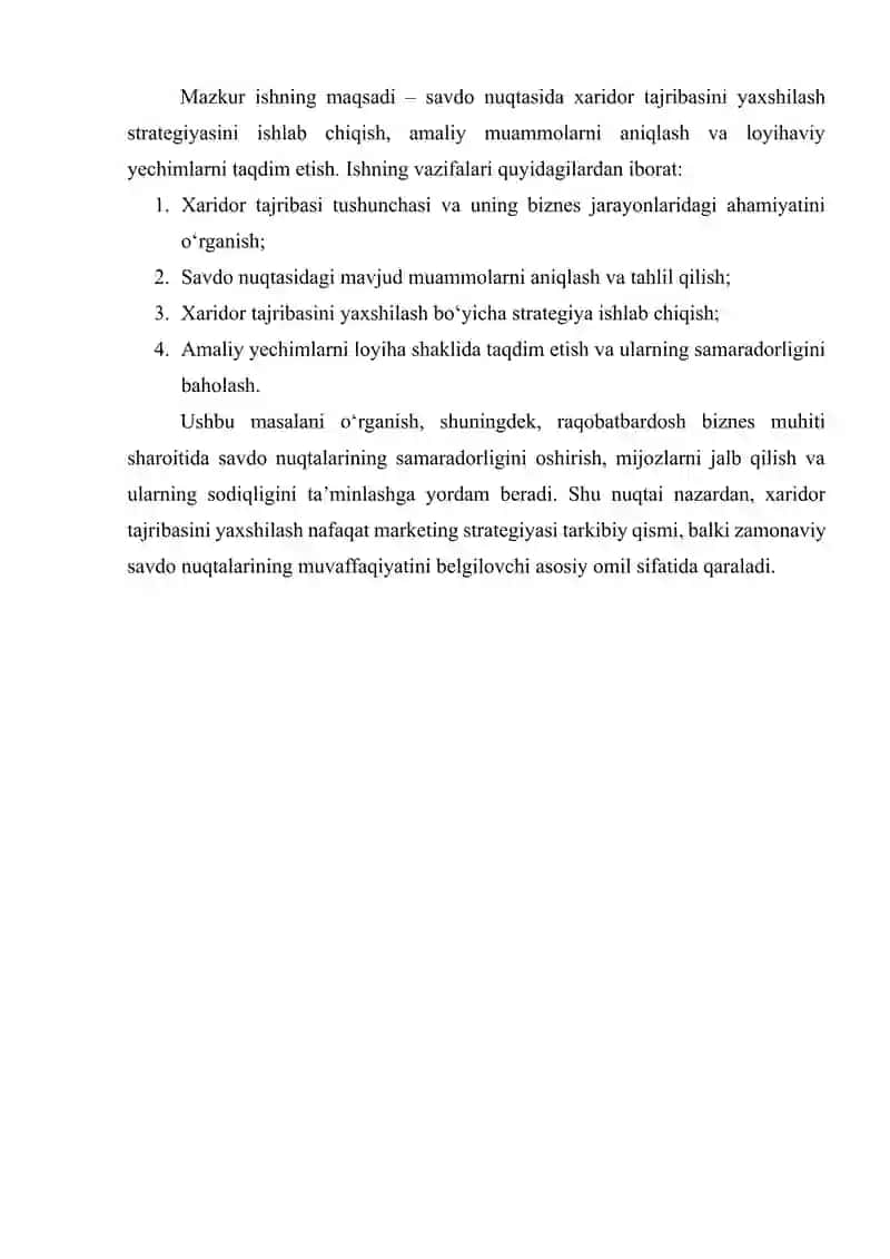 SAVDO NUQTASIDA XARIDOR TAJRIBASINI YAXSHILASH STRATEGIYASINI ISHLAB CHIQISH 3