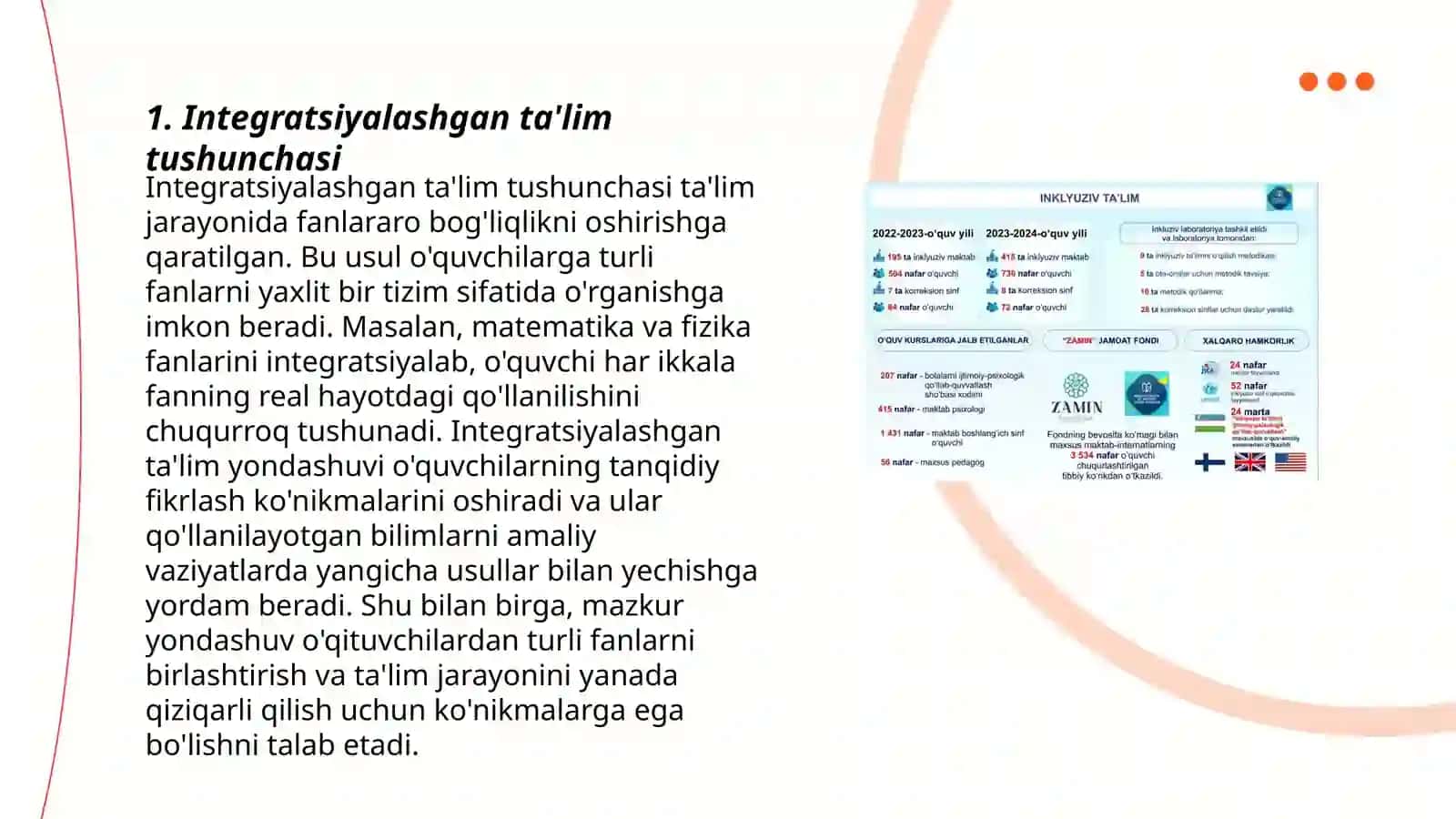 Integratsiyalashgan ta'lim amaliyotga tatbiq etish 15 list slayd tayyorlash kerak 3