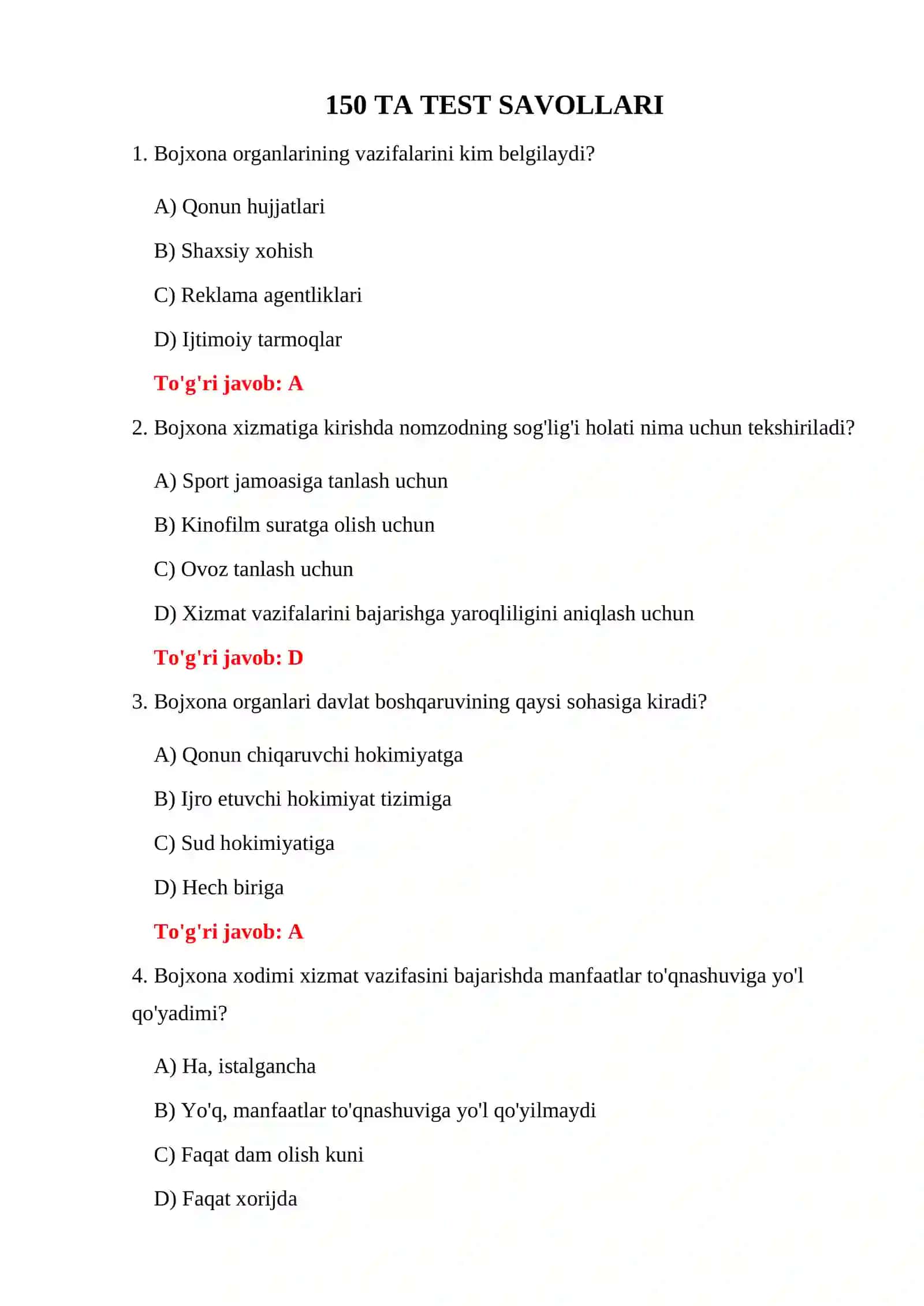 BOJXONA IMTIHON SAVOLLARI VA JAVOBLARI 3