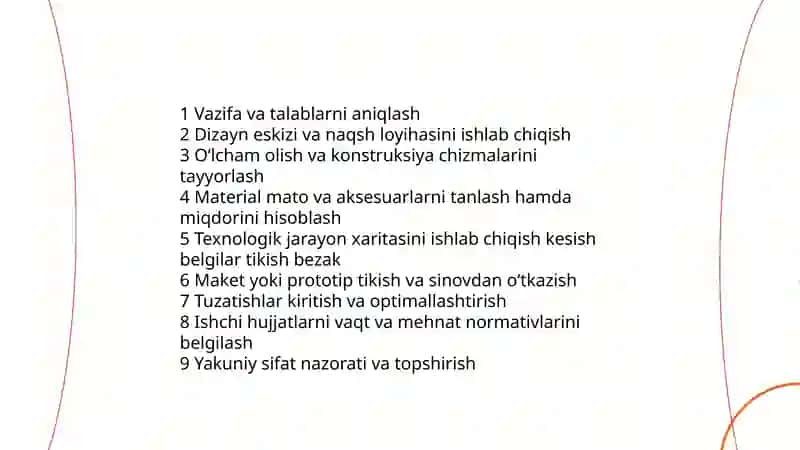 Tantanalar uchun kiyiladigan kiyimlarini texnologik xaritasini tuzish, maketini tikish 3