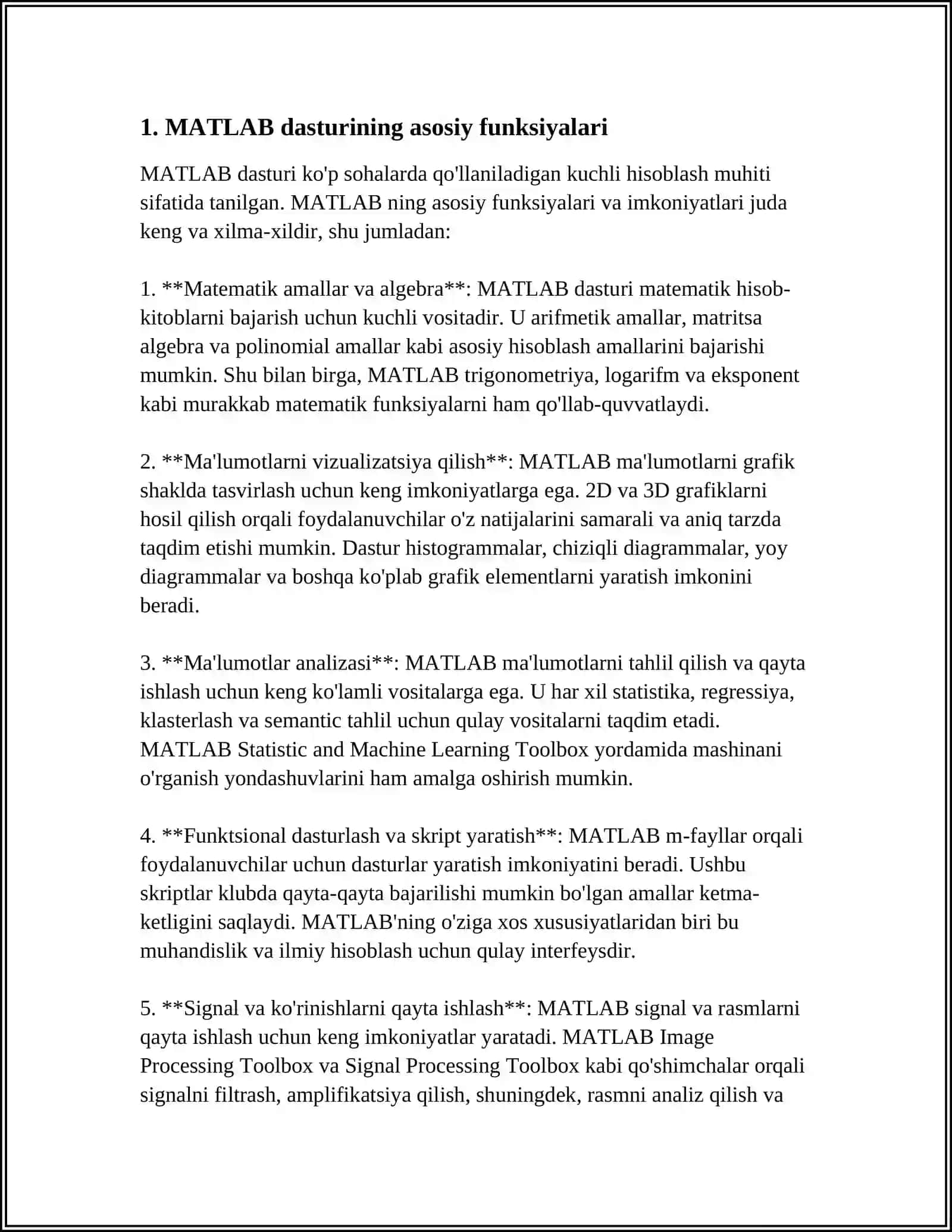 MATLAB dasturi haqida ma'lumotlar 3