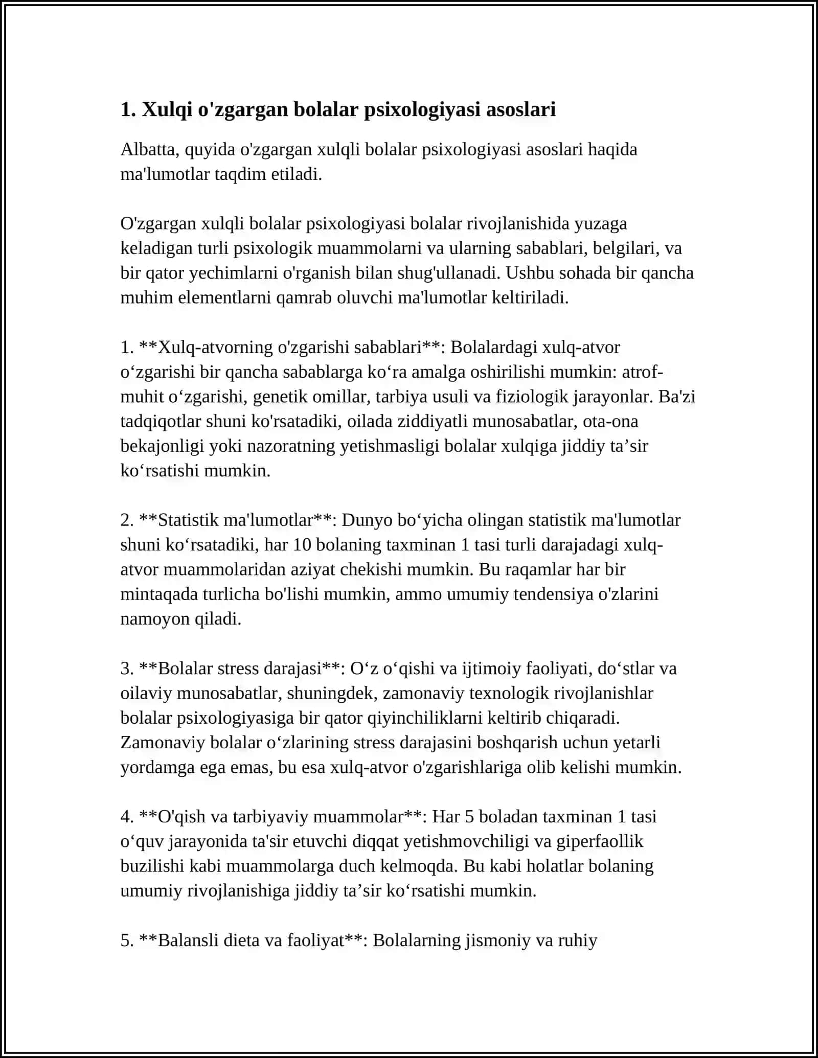 Xulqi o'zgargan bolalar psixologiyasi asoslari 3
