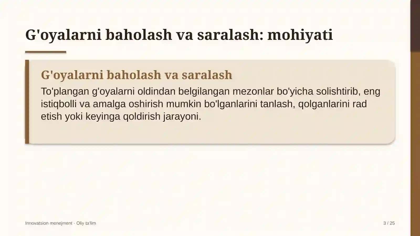 Uran sanoatida g'oyalarni baholash va saralash 3