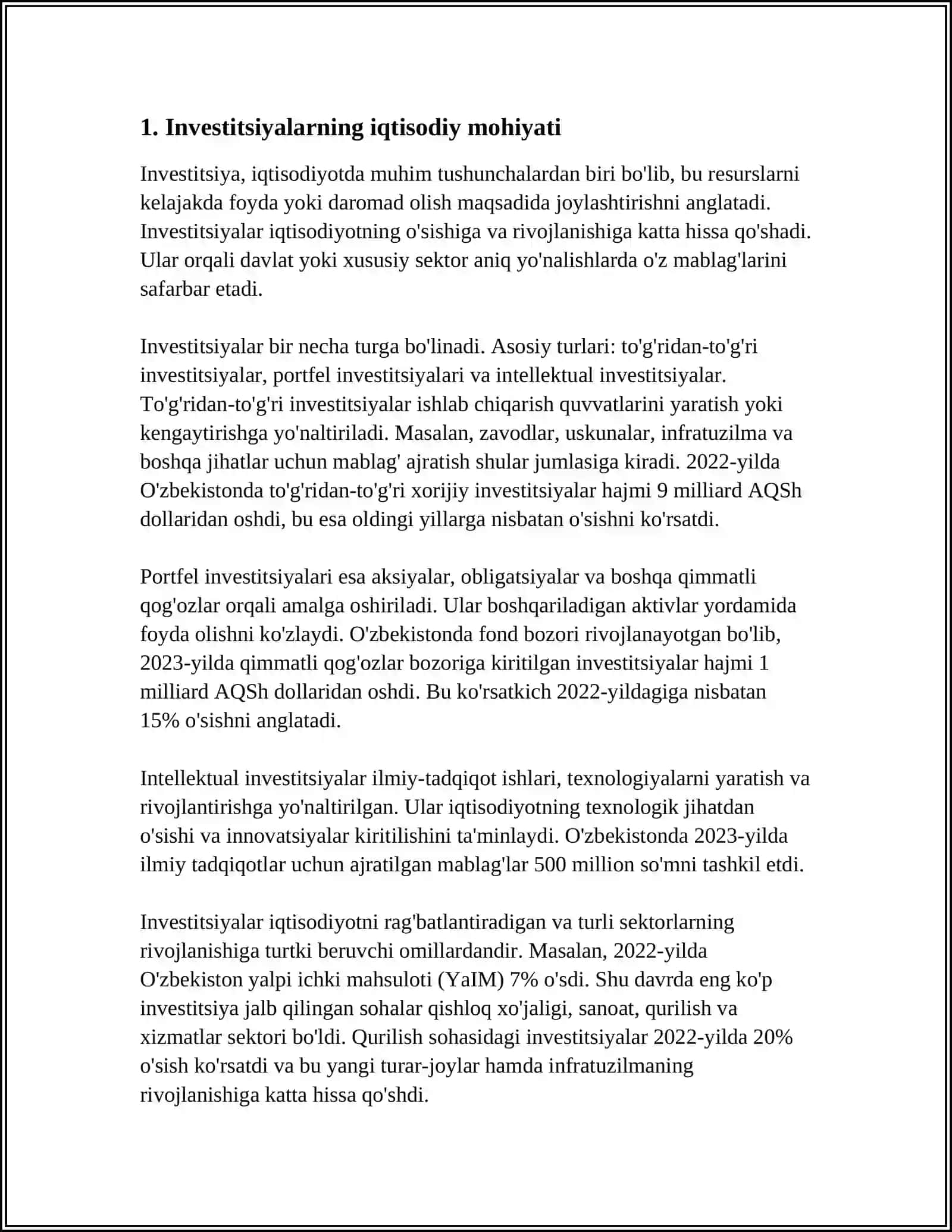 INVESTITSIYALARNING IQTISODIY MAZMUNI, TURLARI VA ULARNING HAJMIGA TA'SIR ETUVCHI OMILLAR 3