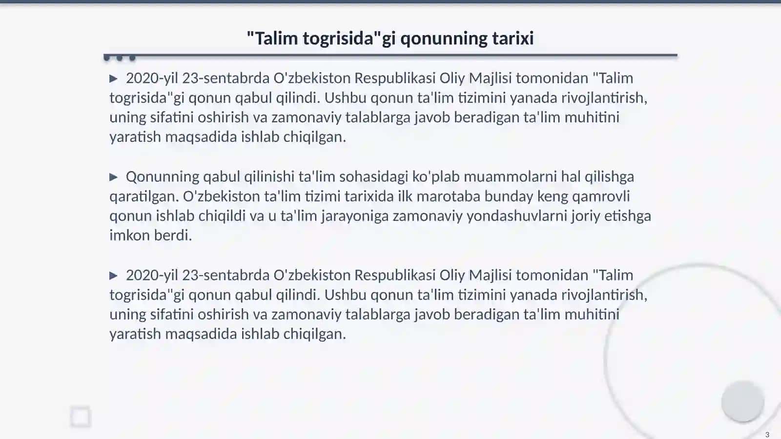 "Talim togrisida"gi qonun (2020-yil 23-sentabr) va uning mohiyati 3