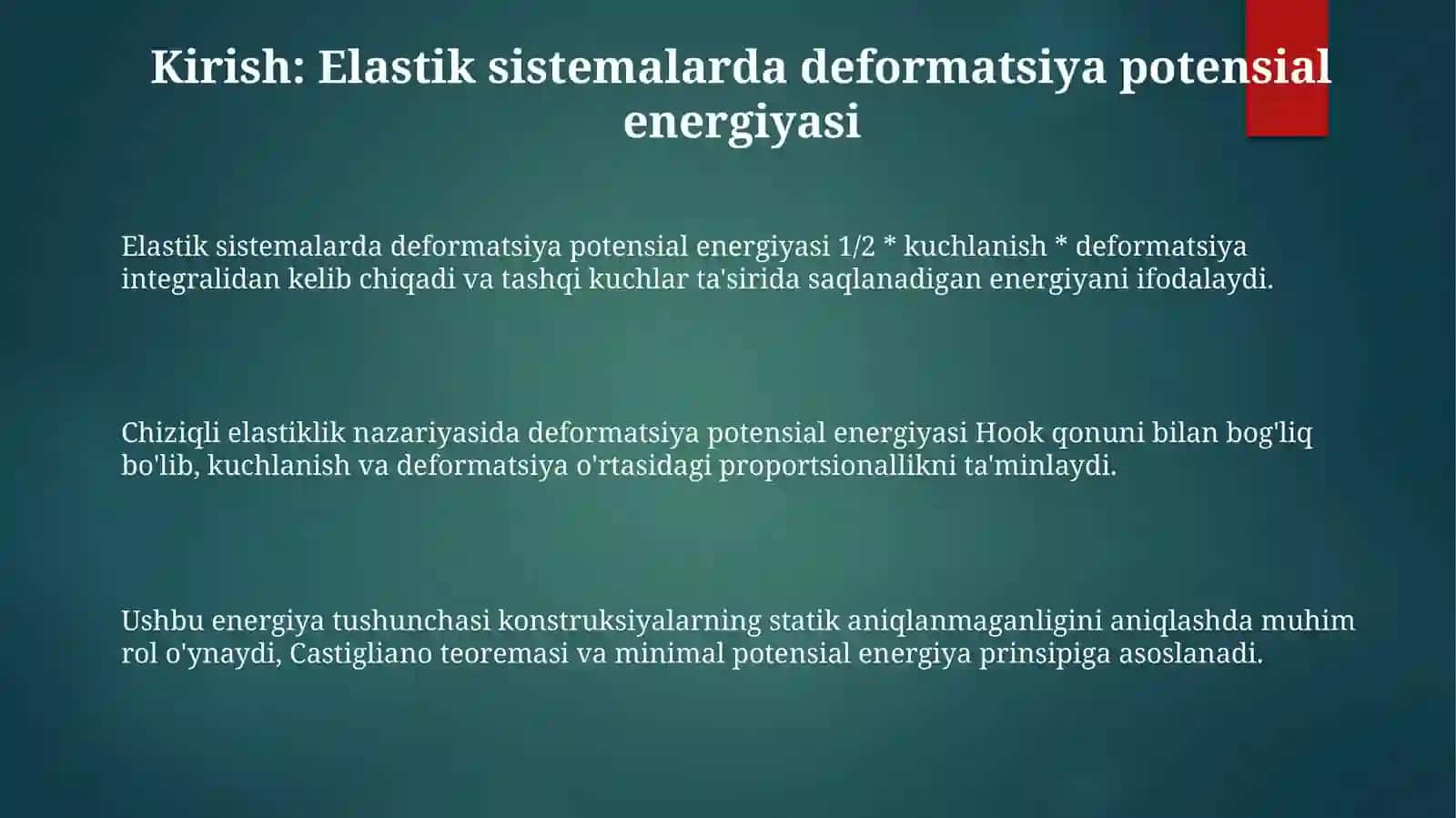 Elastik sistemalarda deformatsiyaning potensial energiyasi 3