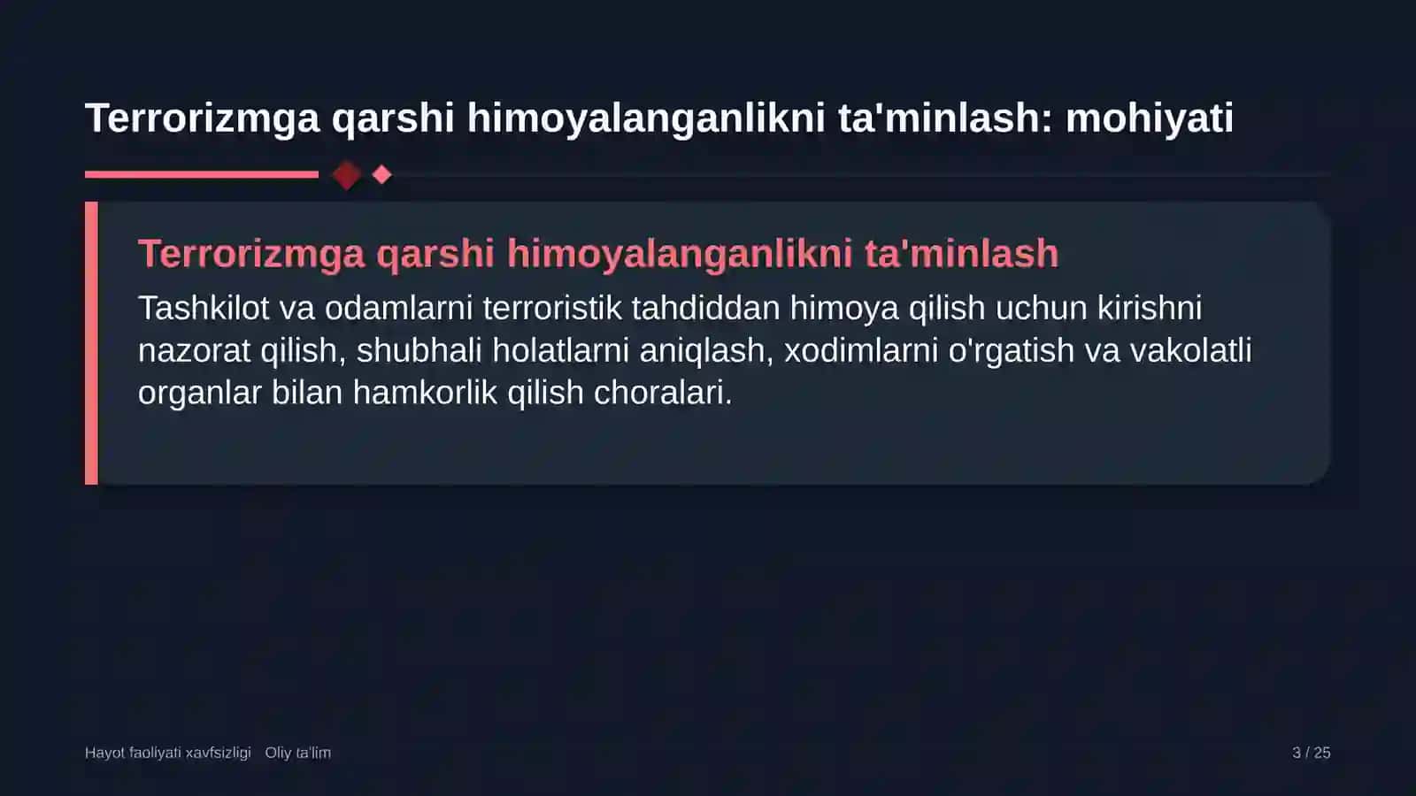 Hayot faoliyati xavfsizligi · Oliy ta'lim 3