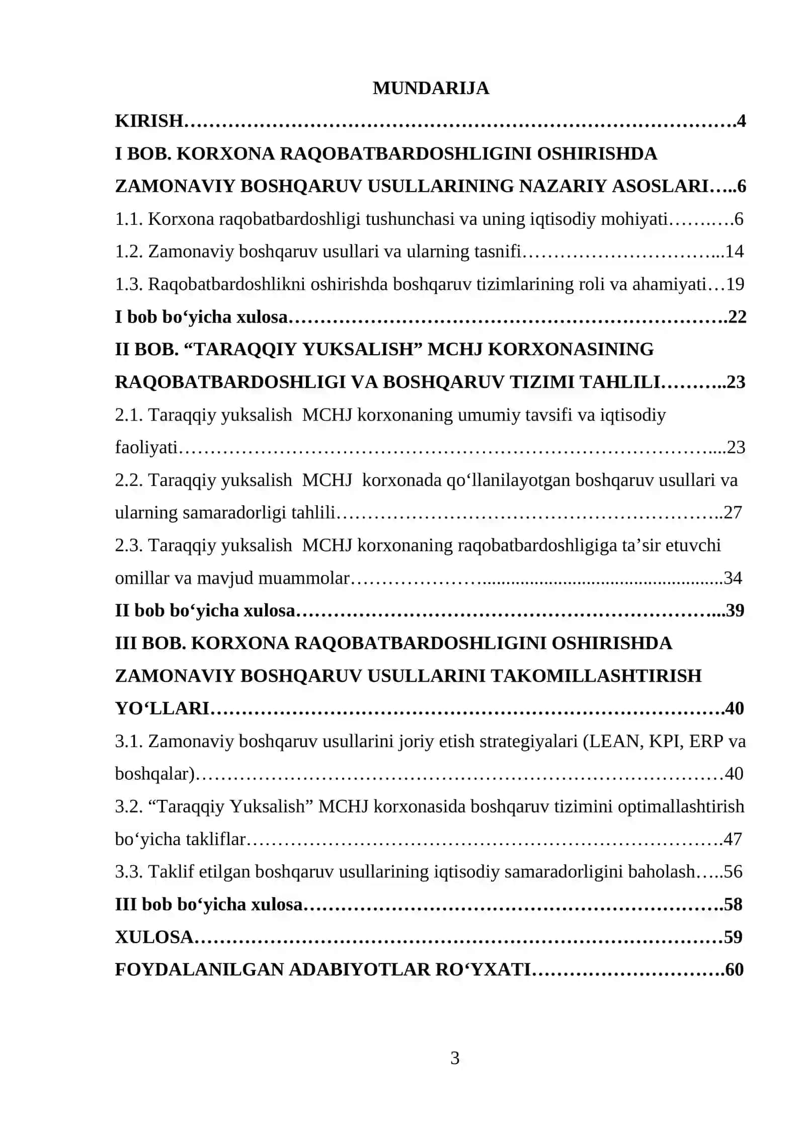 Korxona raqobatbardoshligini oshirishda zamonaviy boshqaruv usullaridan foydalanish (Taraqqiy yuksalish MCHJ korxonasi misolida) 3